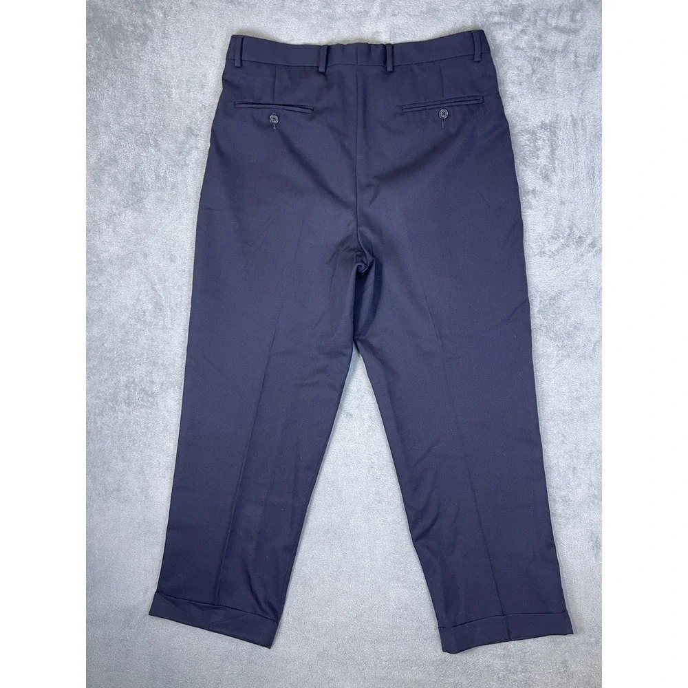 Eddie Bauer Pants Mens 35x30 Blue Navy Relaxed Fit Pleated Cuffed‎ Straight Wool